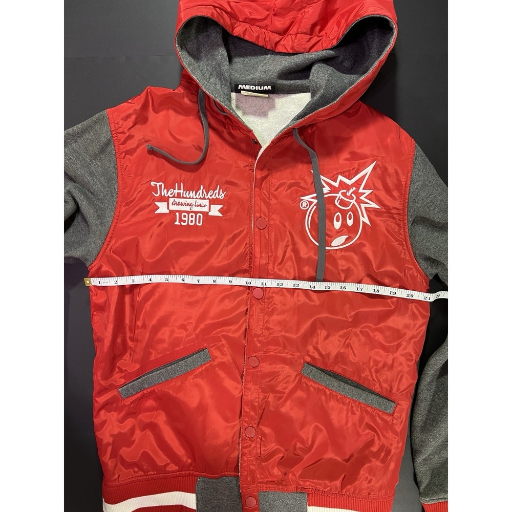 The Hundreds Hooded Snap Varsity Jacket - Large Logo - Red - Size M - Picture 4 of 6